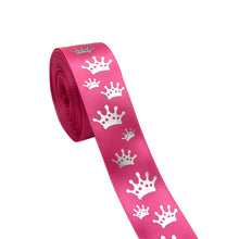 Load image into Gallery viewer, 5 Yards 1&quot; Crown Silver Foil Printed Satin Ribbon
