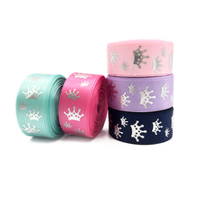 Load image into Gallery viewer, 5 Yards 1&quot; Crown Silver Foil Printed Satin Ribbon
