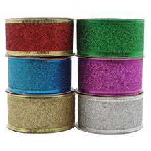 Load image into Gallery viewer, 3 Yards 1.5&quot; Solid Color Glitter Wire Edged Ribbon
