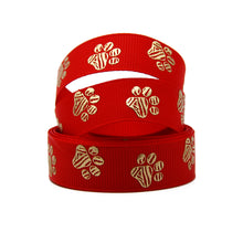 Load image into Gallery viewer, 5 Yards Dog Footprint Gold Foil Grosgrain Ribbon
