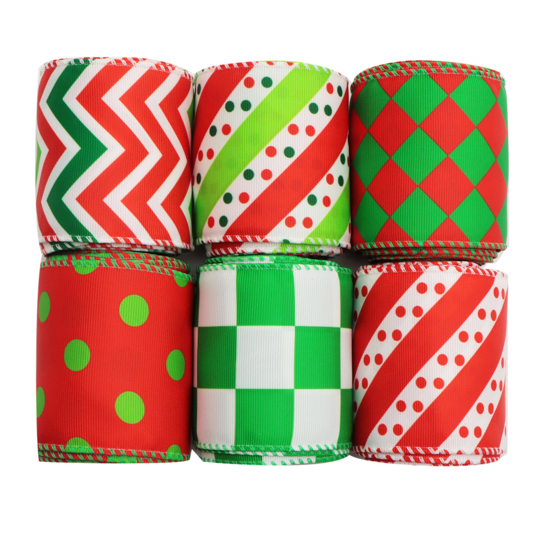 2 Yards/roll 6 Roll/set Christmas Wire Edged Ribbon Set